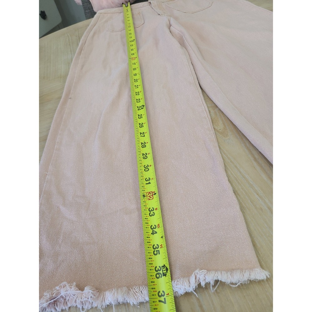 Umgee Wide Leg Pants Women Large Peach Pink Raw Hem High Rise Denim - Picture 9 of 11